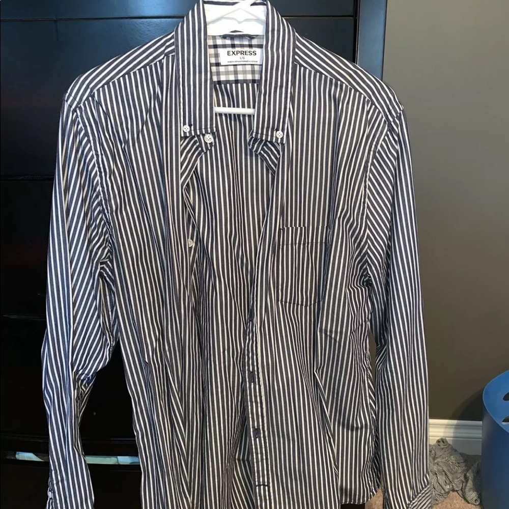EXPRESS MENS STRIPPED LONG SLEEVE DRESS SHIRT L